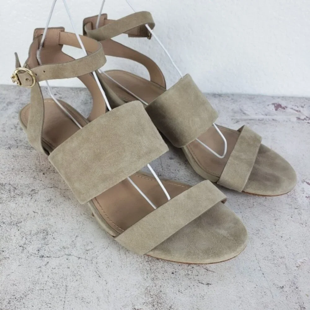 Tory Burch Leather Suede Cork Wedge Sandals Gray size 8.5M Comfort Preppy